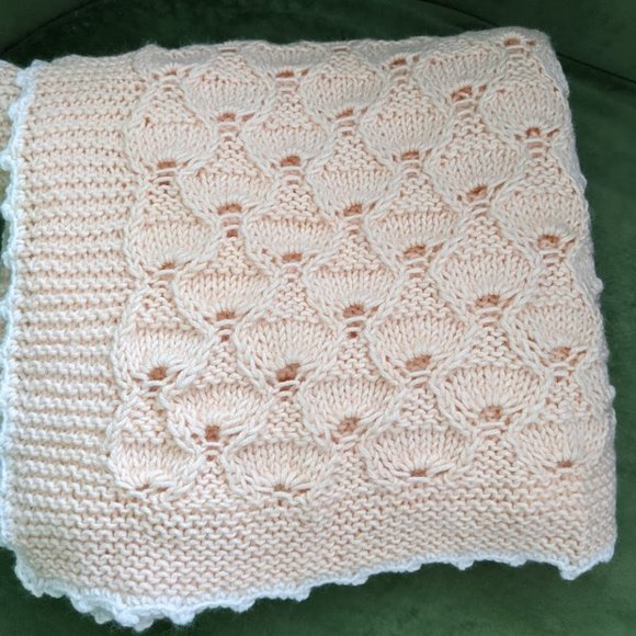 Hand Knitted Peach Bamboo Baby Blanket. - Picture 1 of 4